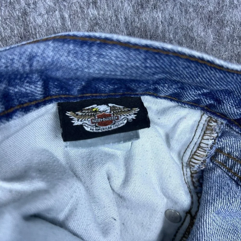 Vtg Harley Davidson Men's Jeans Light Wash Blue Denim Biker Cotton Y2K Sz 36x34